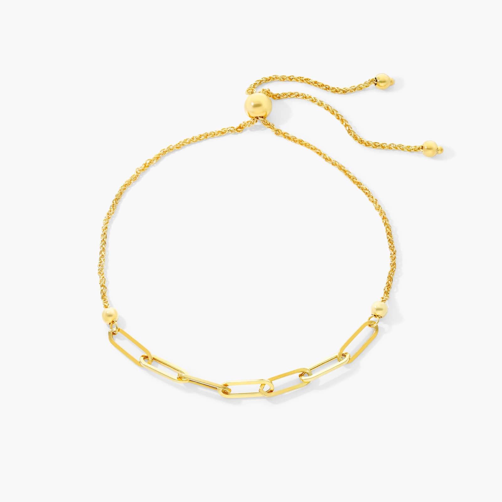 Paperclip Bolo Bracelet In 14K Yellow Gold
