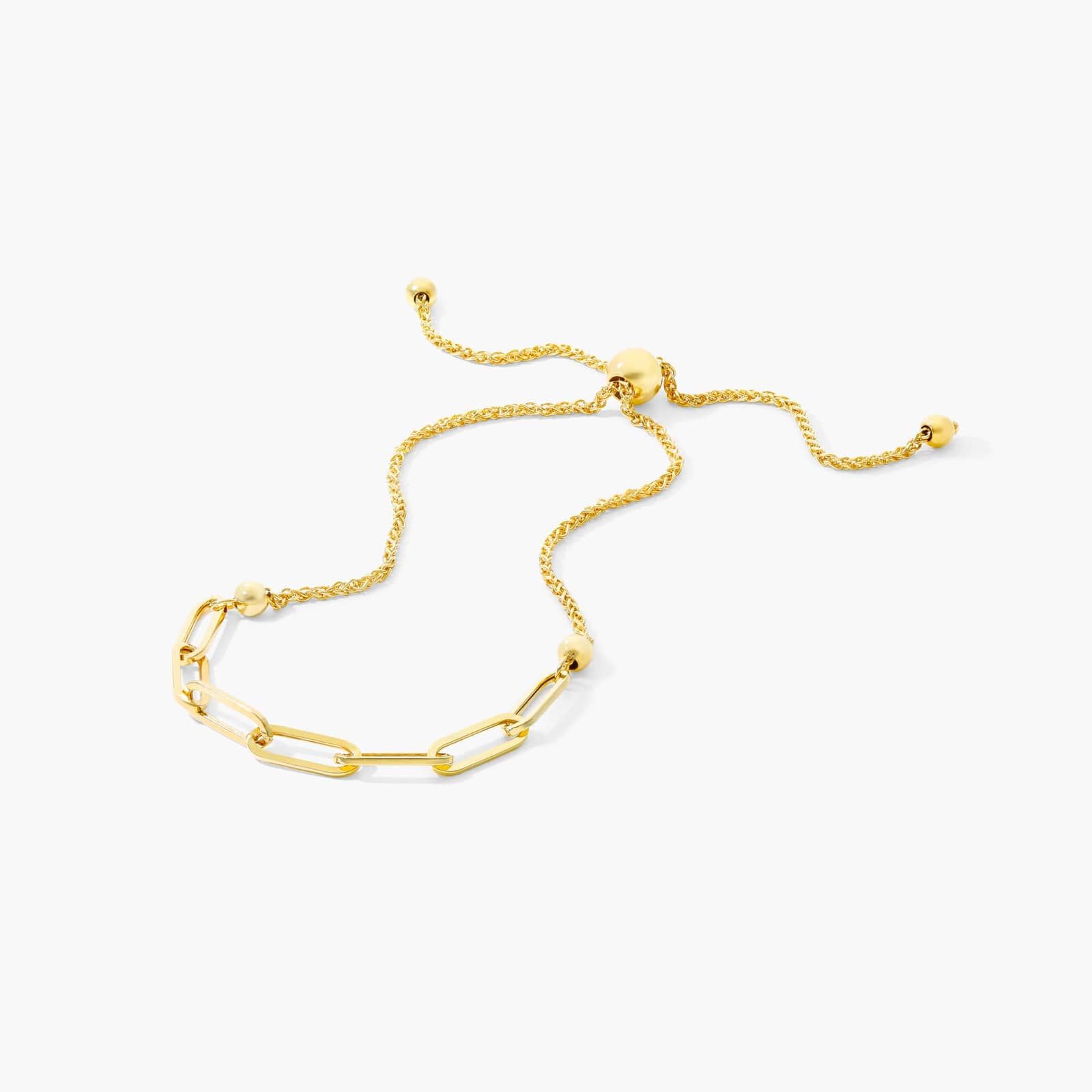 Paperclip Bolo Bracelet In 14K Yellow Gold