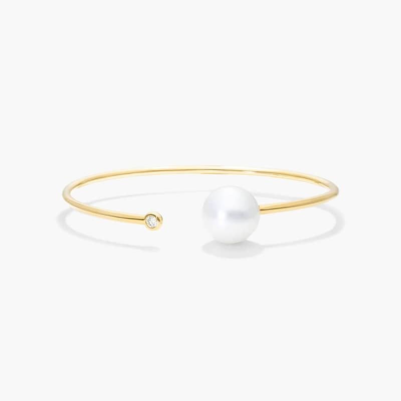 South Sea Cultured Pearl and Bezel Set Diamond Bangle Bracelet In 18K Yellow Gold By James Allen