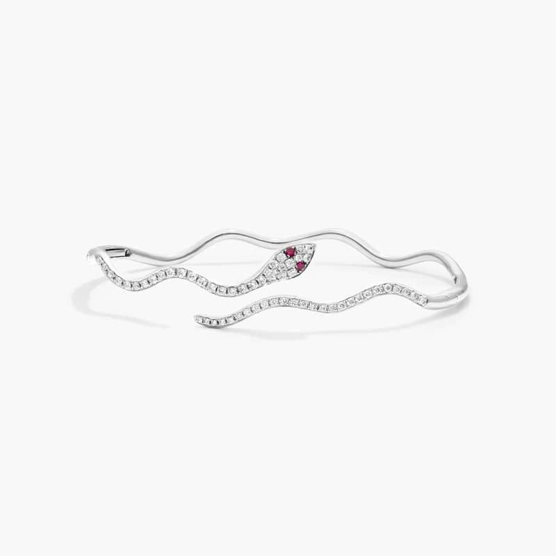 Snake Motif Diamond and Ruby Bracelet In 14K White Gold By James Allen