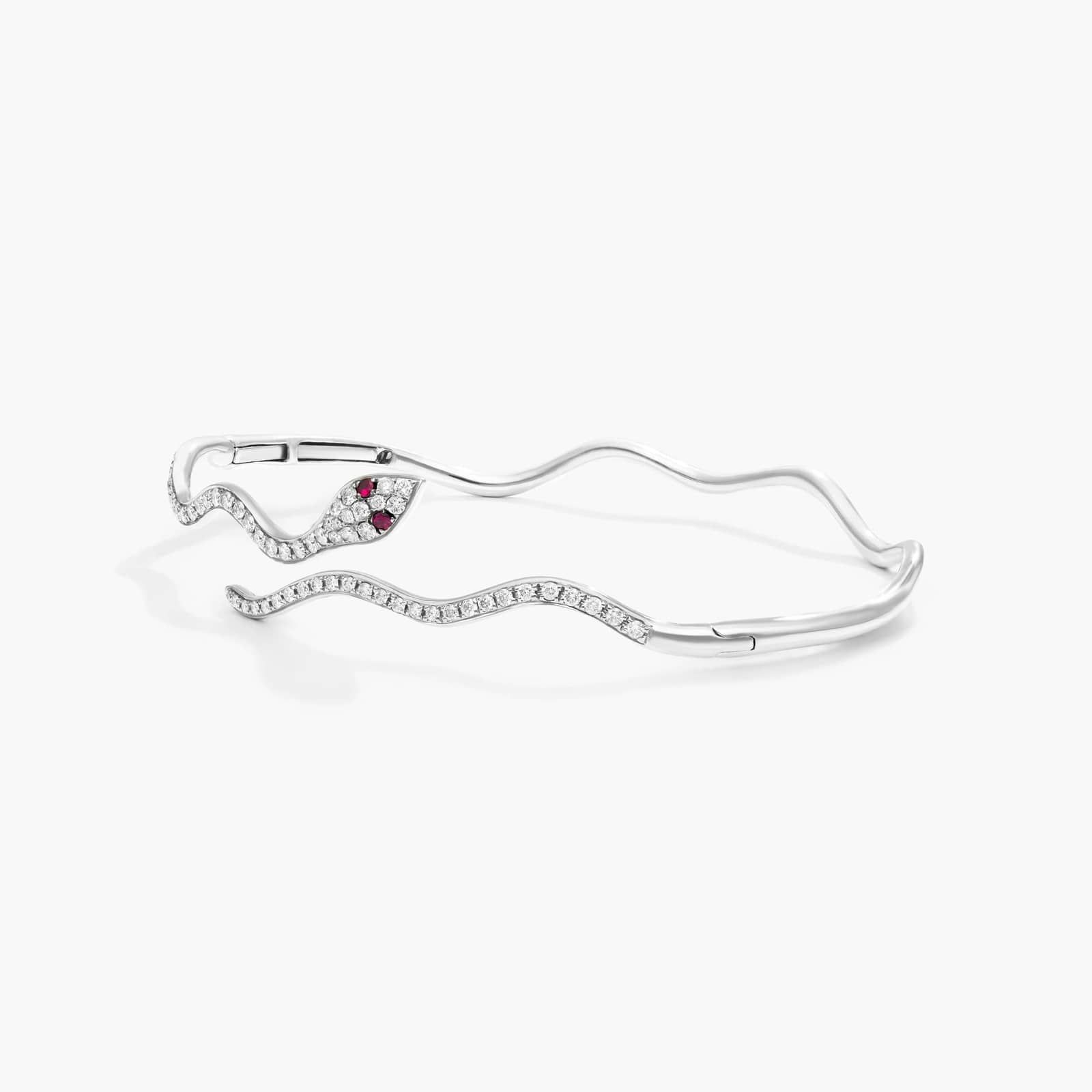 Snake Motif Diamond and Ruby Bracelet In 14K White Gold By James Allen