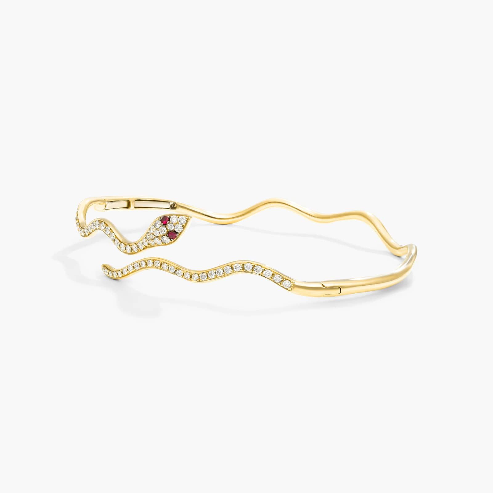 Snake Motif Diamond and Ruby Bracelet In 14K Yellow Gold By James Allen