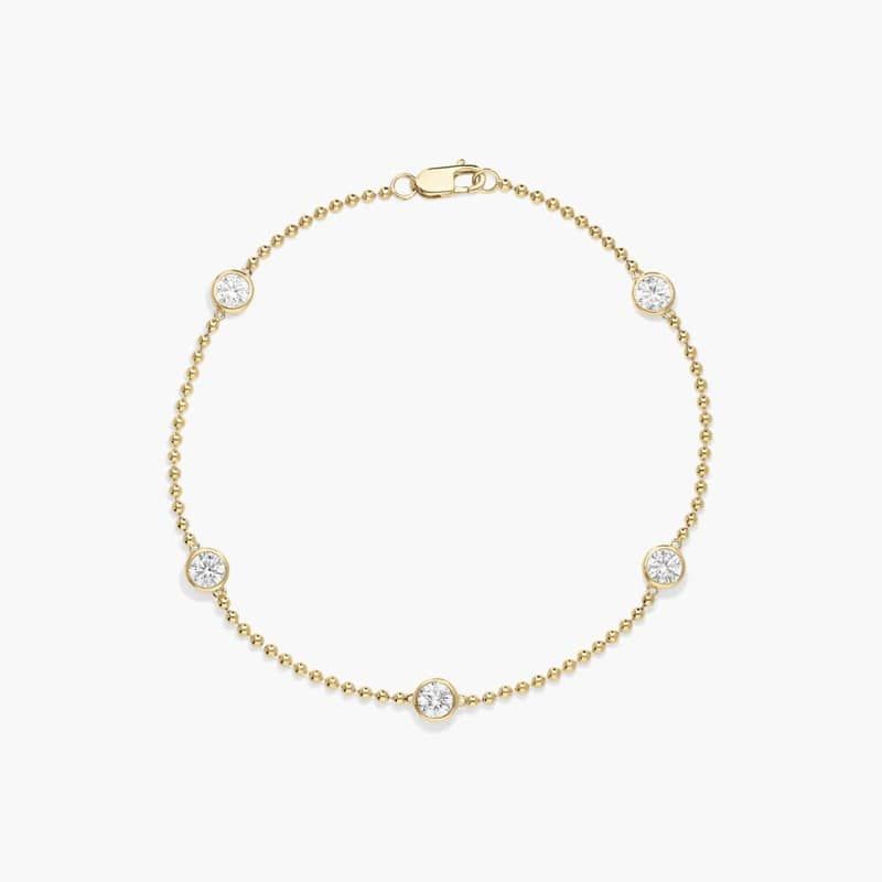 Bezel Beaded Station Bracelet With 1 CTW Round Cut Lab-Grown Diamonds in 14K Yellow Gold By James Allen