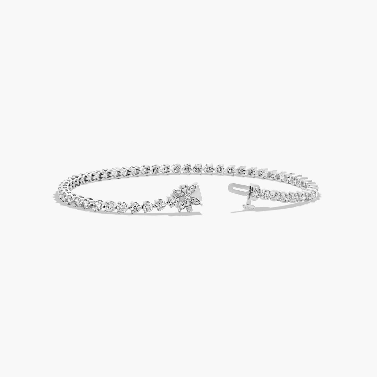 Flower Clasp Tennis Bracelet With 3 CTW Diamonds In Platinum By James Allen