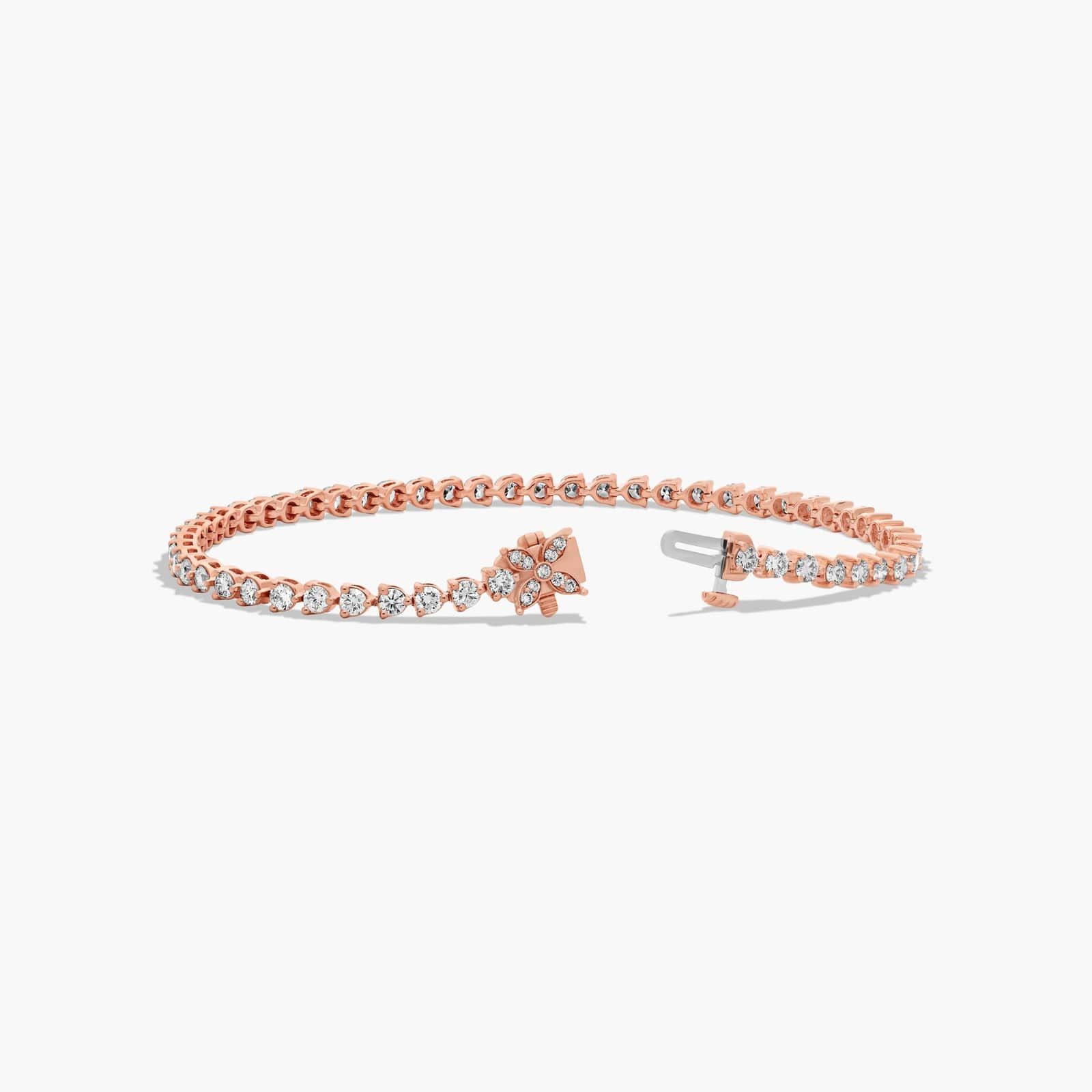 Flower Clasp Tennis Bracelet With 3 CTW Diamonds In 14K Rose Gold By James Allen