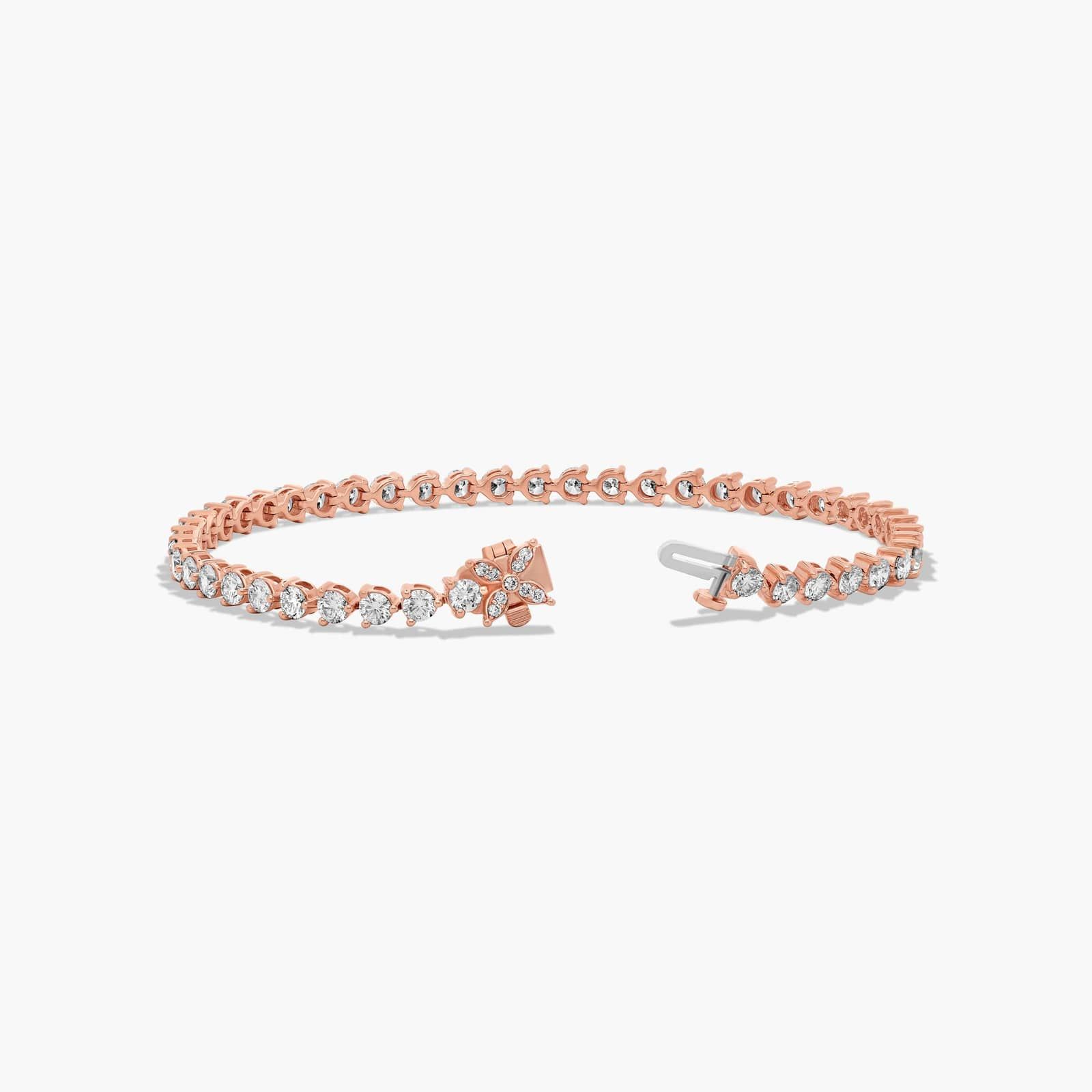 Flower Clasp Tennis Bracelet With 5 CTW Diamonds In 14K Rose Gold By James Allen