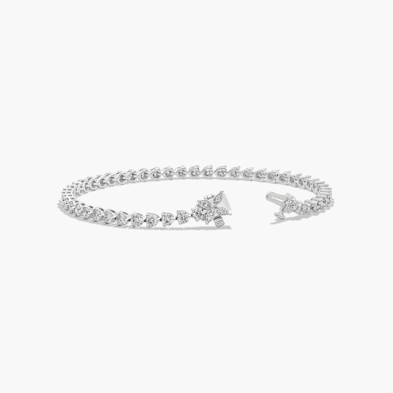 Flower Clasp Tennis Bracelet With 4 CTW Lab-Grown Diamonds In 14K White Gold By James Allen