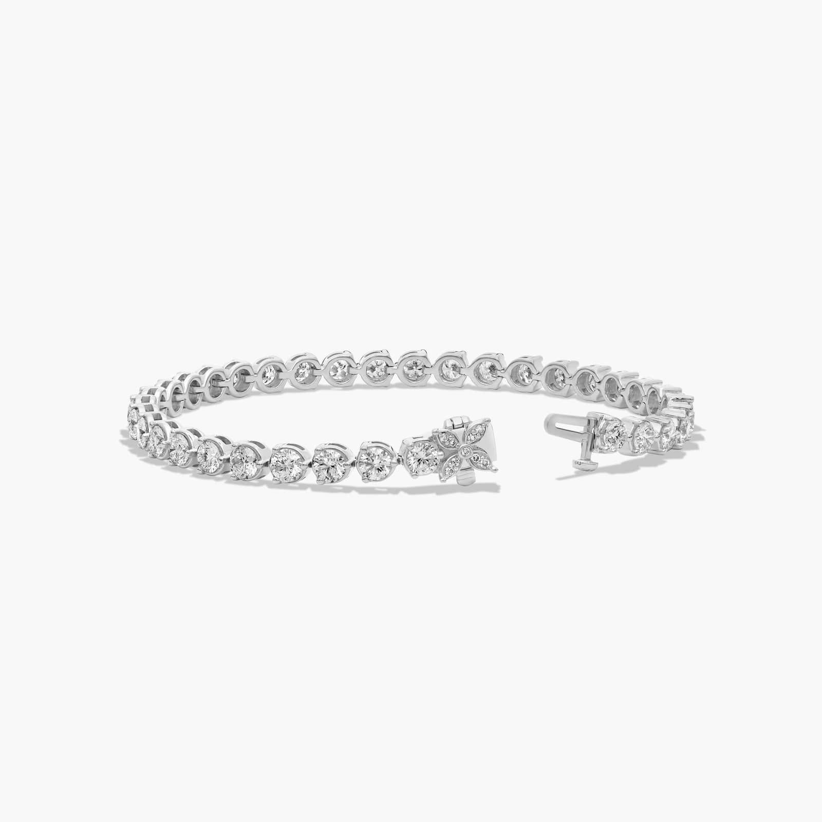 Flower Clasp Tennis Bracelet With 7 CTW Lab-Grown Diamonds In 14K White Gold By James Allen