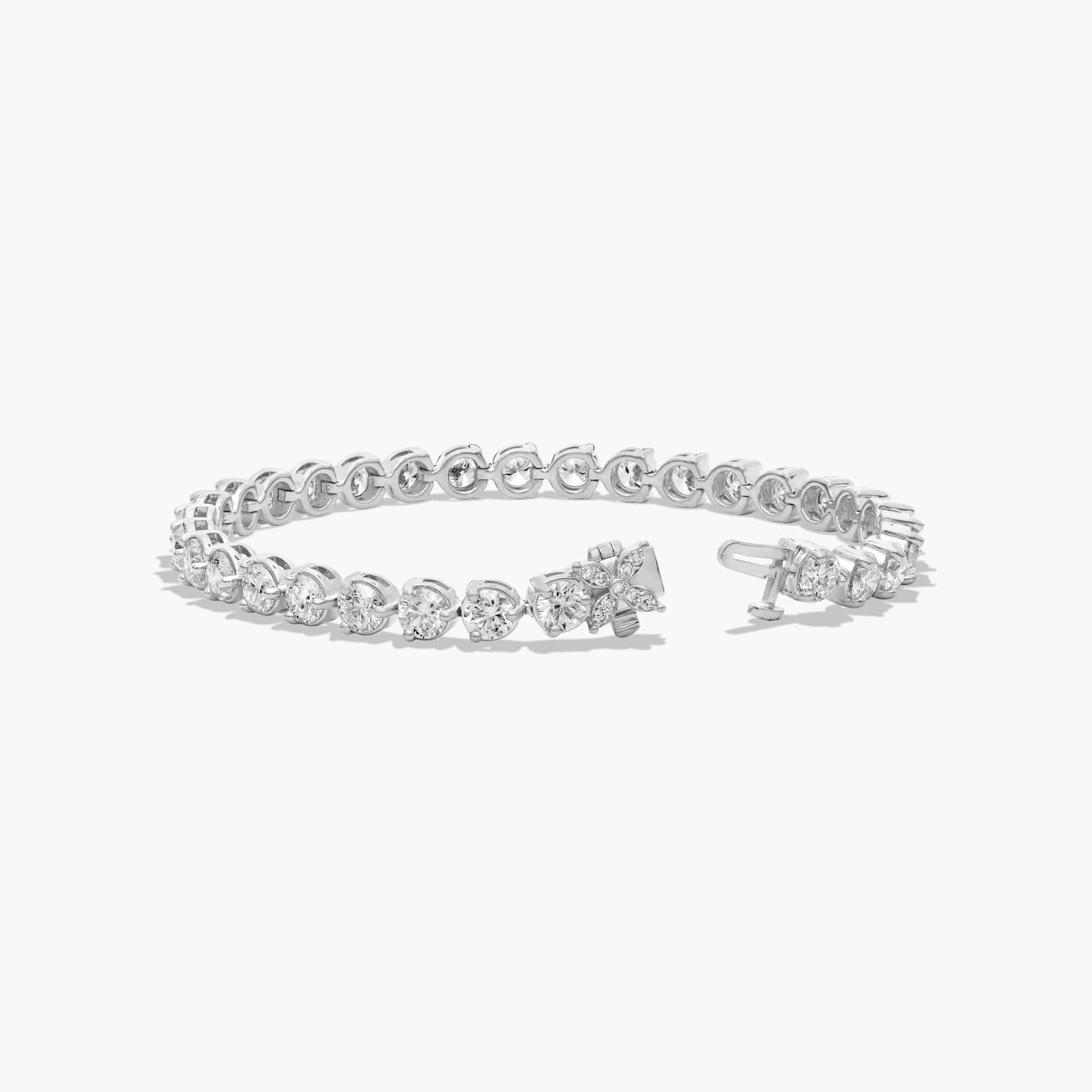 Flower Clasp Tennis Bracelet With 10 CTW Lab-Grown Diamonds In 14K White Gold By James Allen