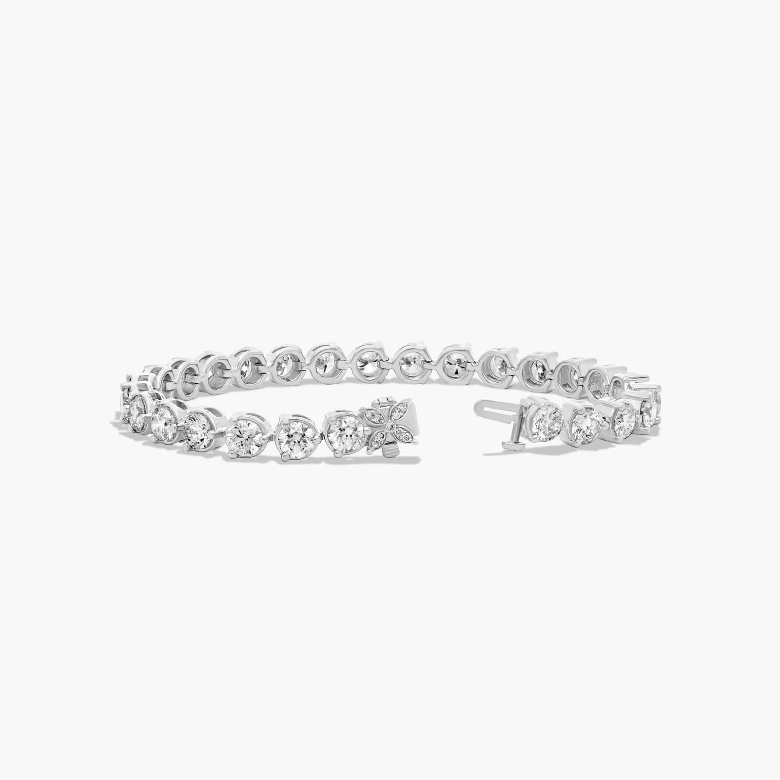 Flower Clasp Tennis Bracelet With 12 CTW Lab-Grown Diamonds In 14K White Gold (7") By James Allen