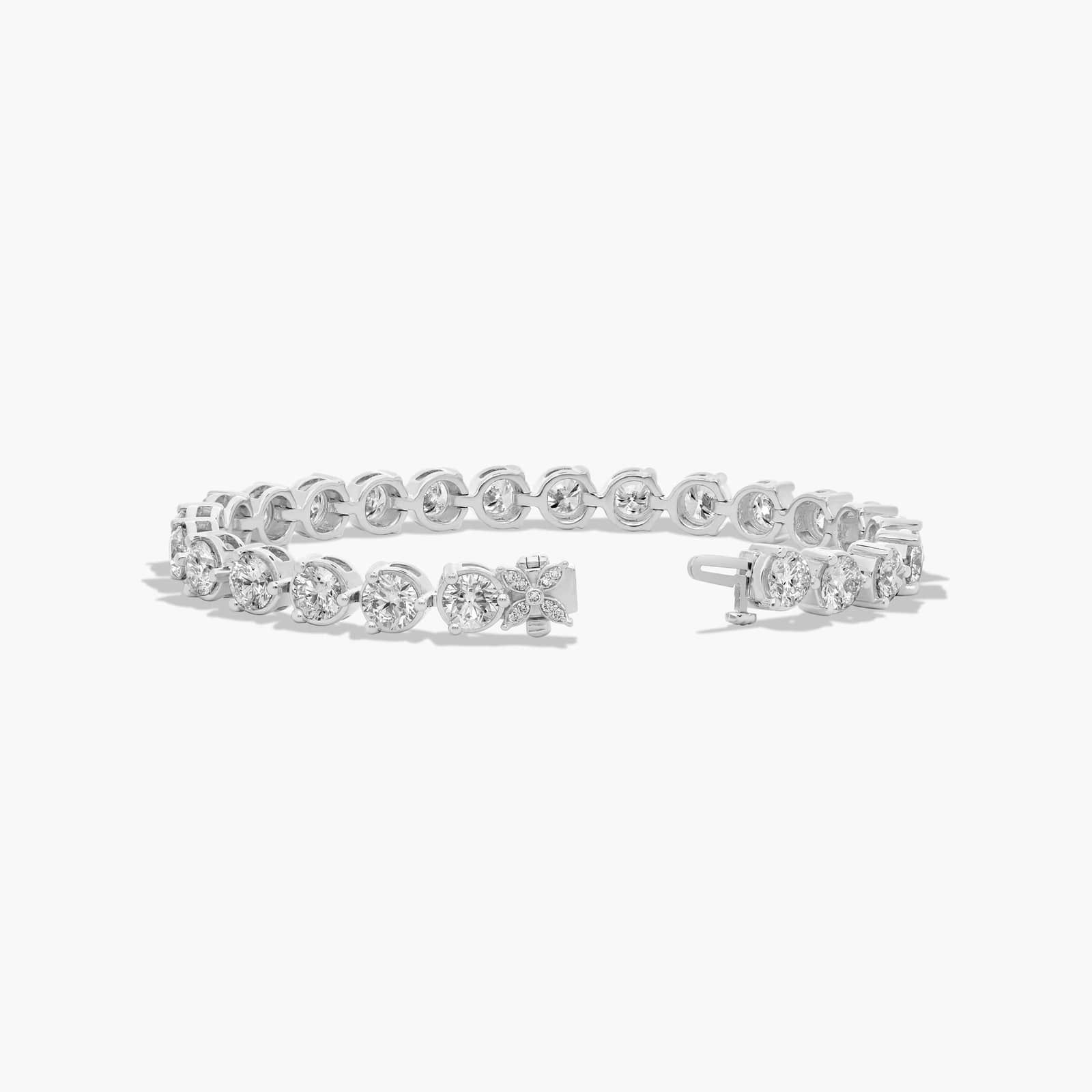Flower Clasp Tennis Bracelet With 15 CTW Lab-Grown Diamonds In 14K White Gold (7") By James Allen