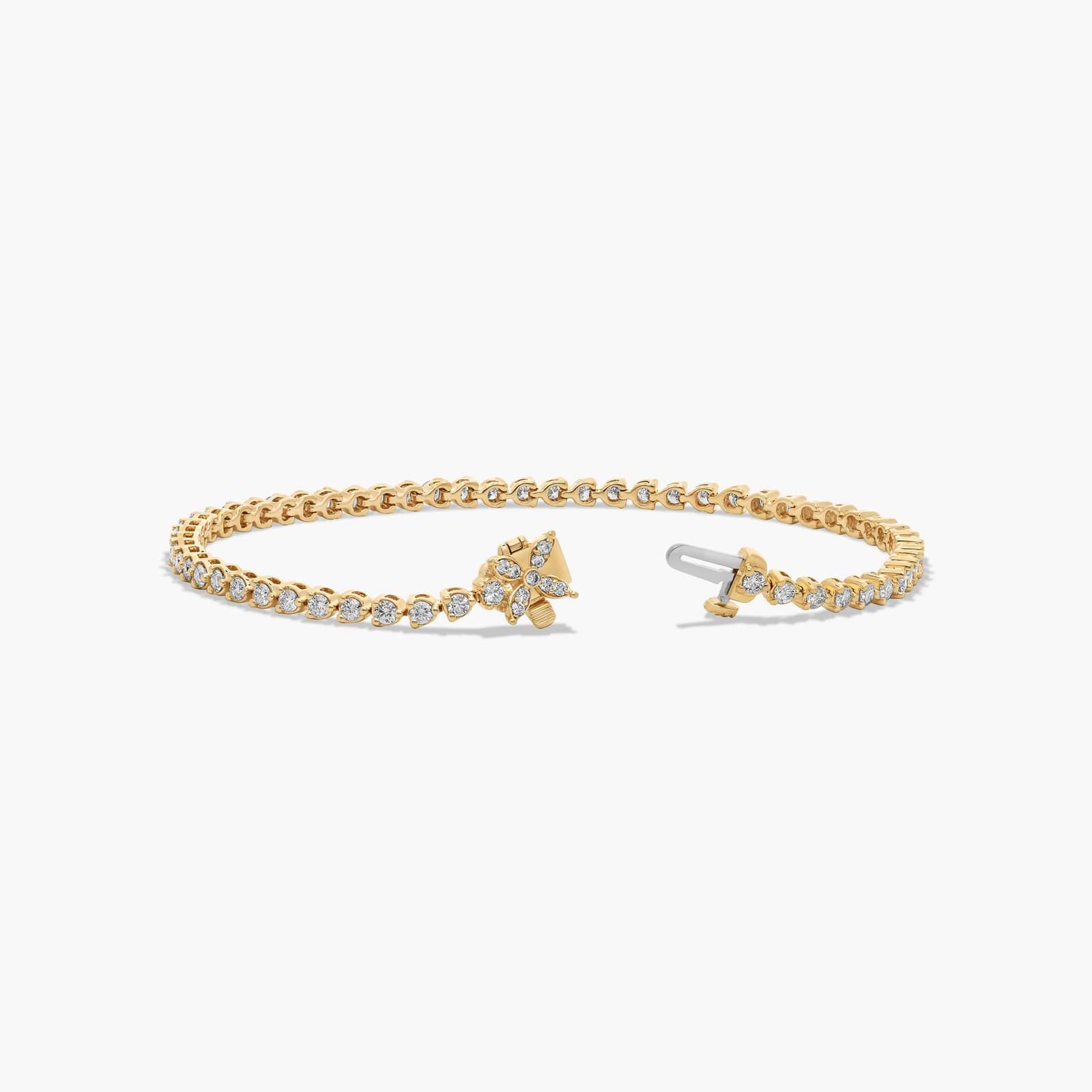 Flower Clasp Tennis Bracelet With 2 CTW Lab-Grown Diamonds In 14K Yellow Gold By James Allen