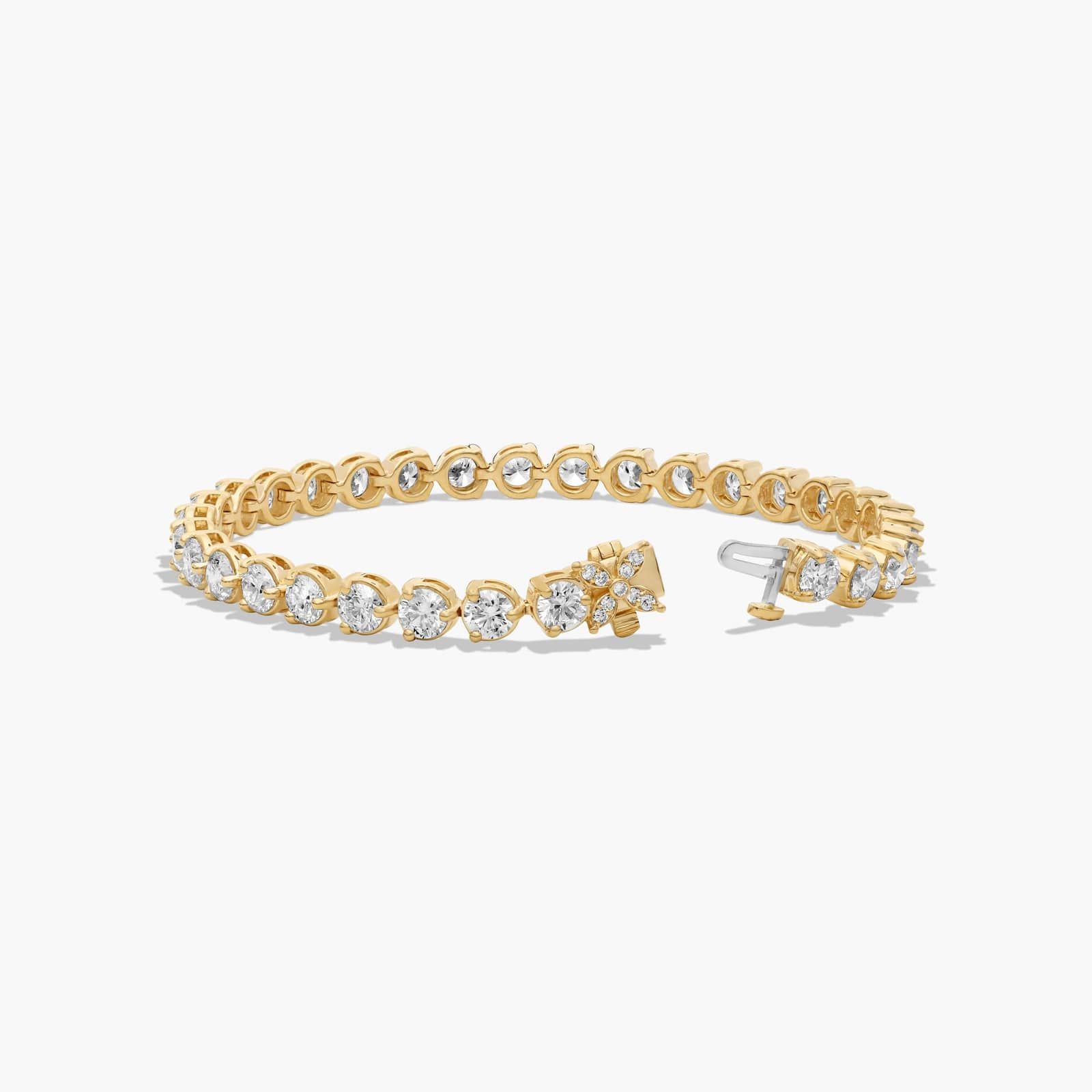 Flower Clasp Tennis Bracelet With 10 CTW Lab-Grown Diamonds In 14K Yellow Gold By James Allen