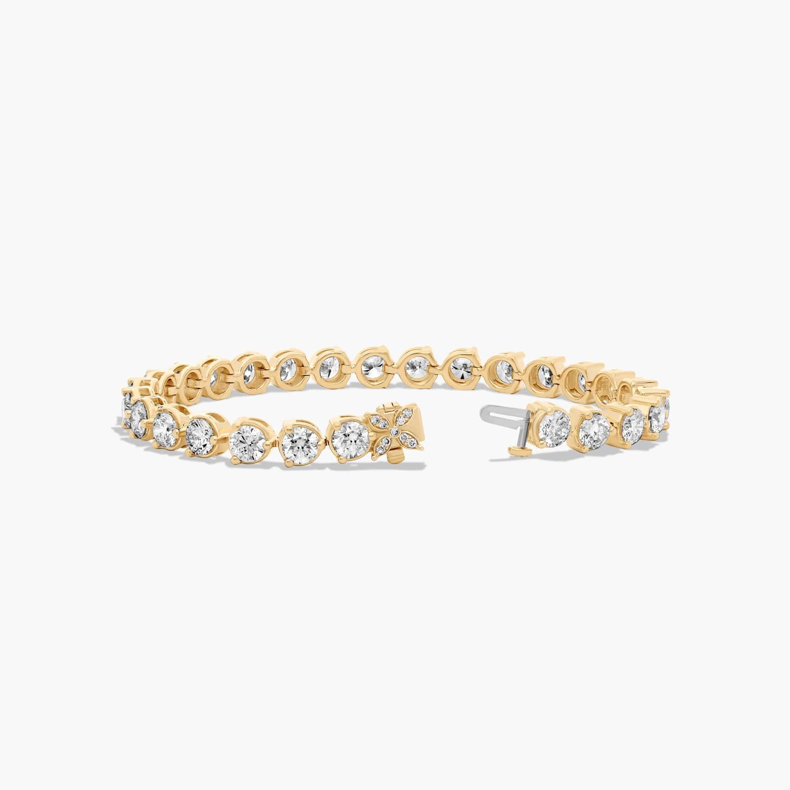 Flower Clasp Tennis Bracelet With 12 CTW Lab-Grown Diamonds In 14K Yellow Gold (7") By James Allen