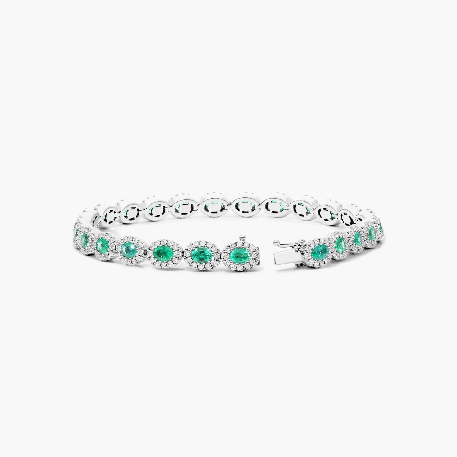 Oval Cut Emerald And Diamond Halo Bracelet In 14K White Gold By James Allen