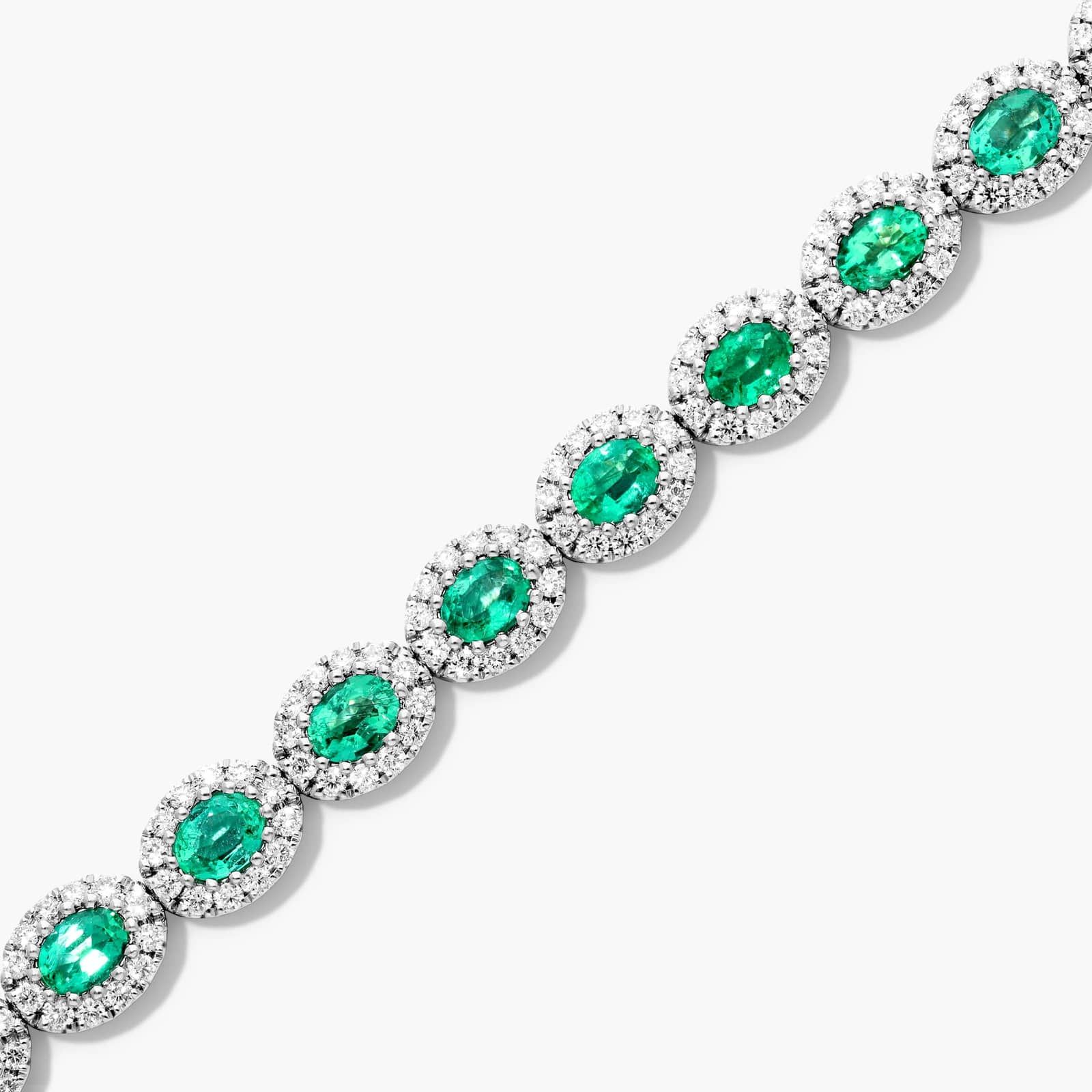 Oval Cut Emerald And Diamond Halo Bracelet In 14K White Gold By James Allen