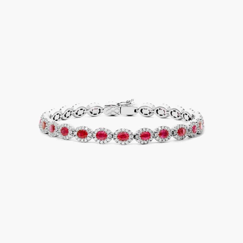 Oval Cut Ruby And Diamond Halo Bracelet In 14K White Gold By James Allen