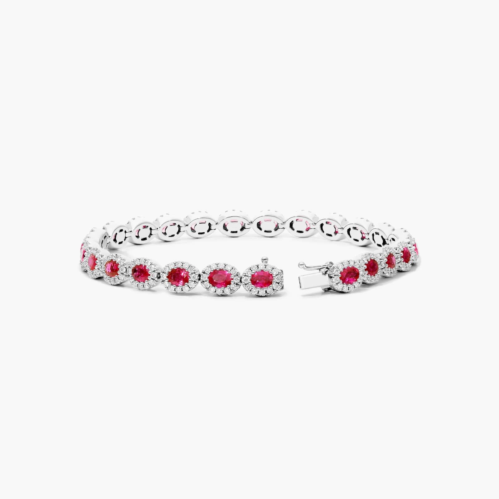 Oval Cut Ruby And Diamond Halo Bracelet In 14K White Gold By James Allen