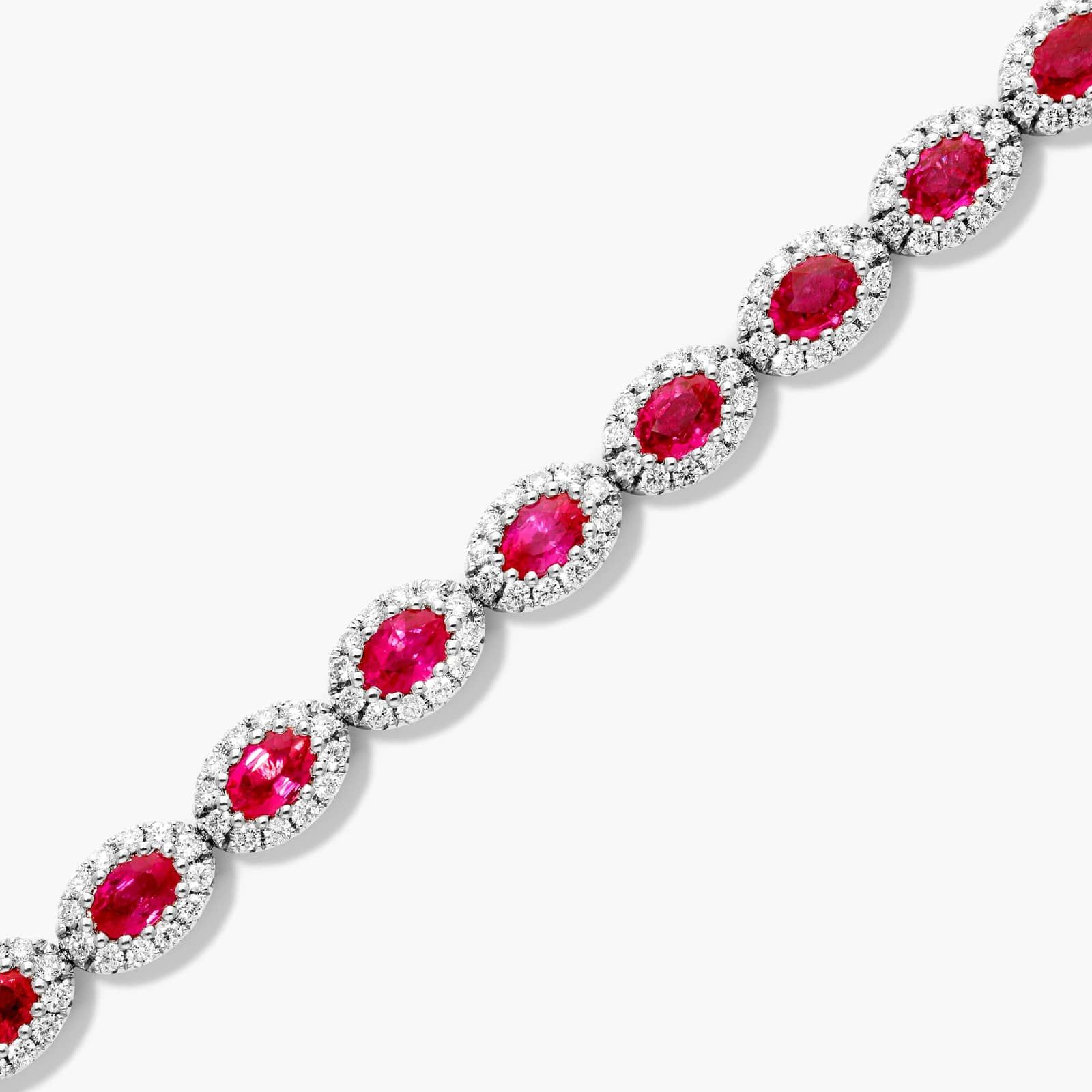 Oval Cut Ruby And Diamond Halo Bracelet In 14K White Gold By James Allen