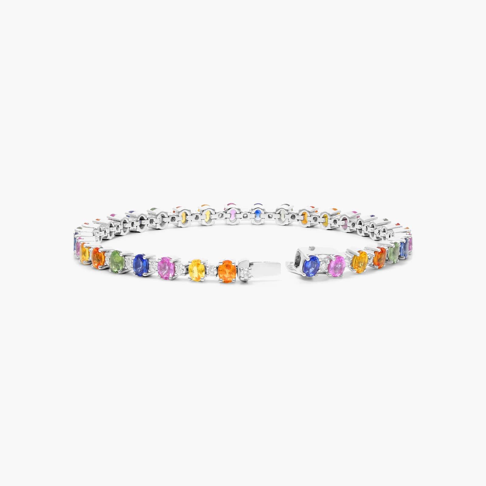 Oval Cut Multi-Color Sapphire And Diamond Tennis Bracelet In 14K White Gold By James Allen