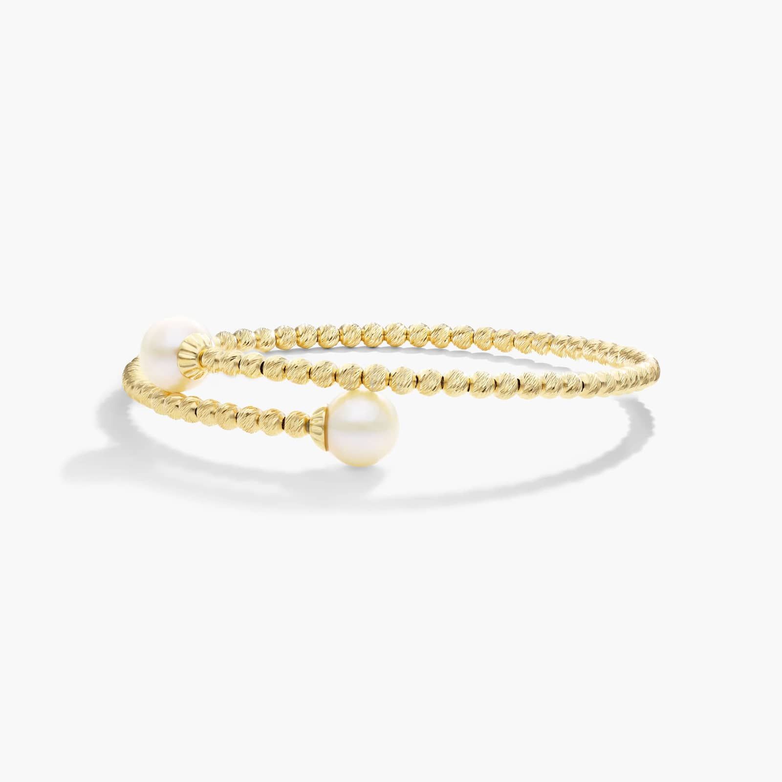 Freshwater Cultured Pearl and Textured Brilliance Bead Bangle Bracelet In 14K Yellow Gold By James Allen