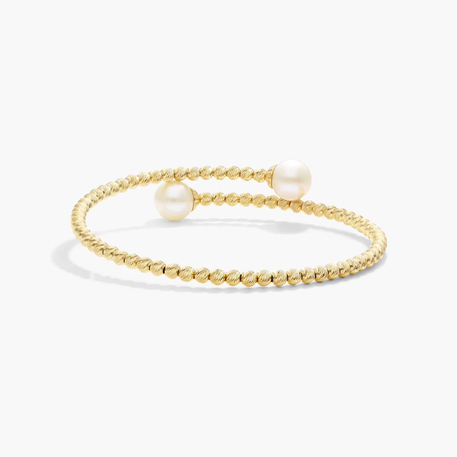 Freshwater Cultured Pearl and Textured Brilliance Bead Bangle Bracelet In 14K Yellow Gold By James Allen