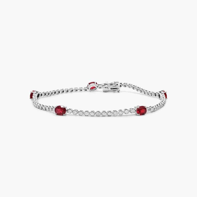 Ruby And Diamond Station Tennis Bracelet In 14K White Gold By James Allen