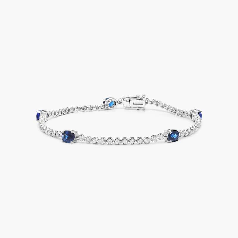 Sapphire And Diamond Station Tennis Bracelet In 14K White Gold By James Allen