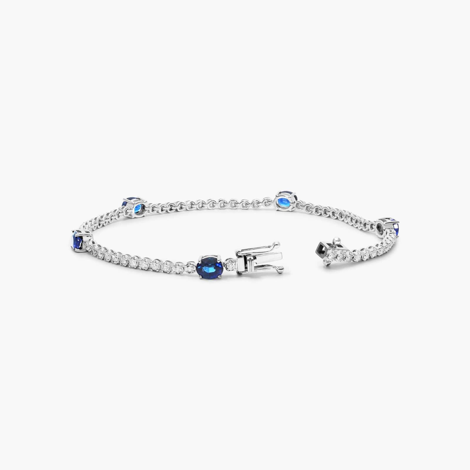 Sapphire And Diamond Station Tennis Bracelet In 14K White Gold By James Allen