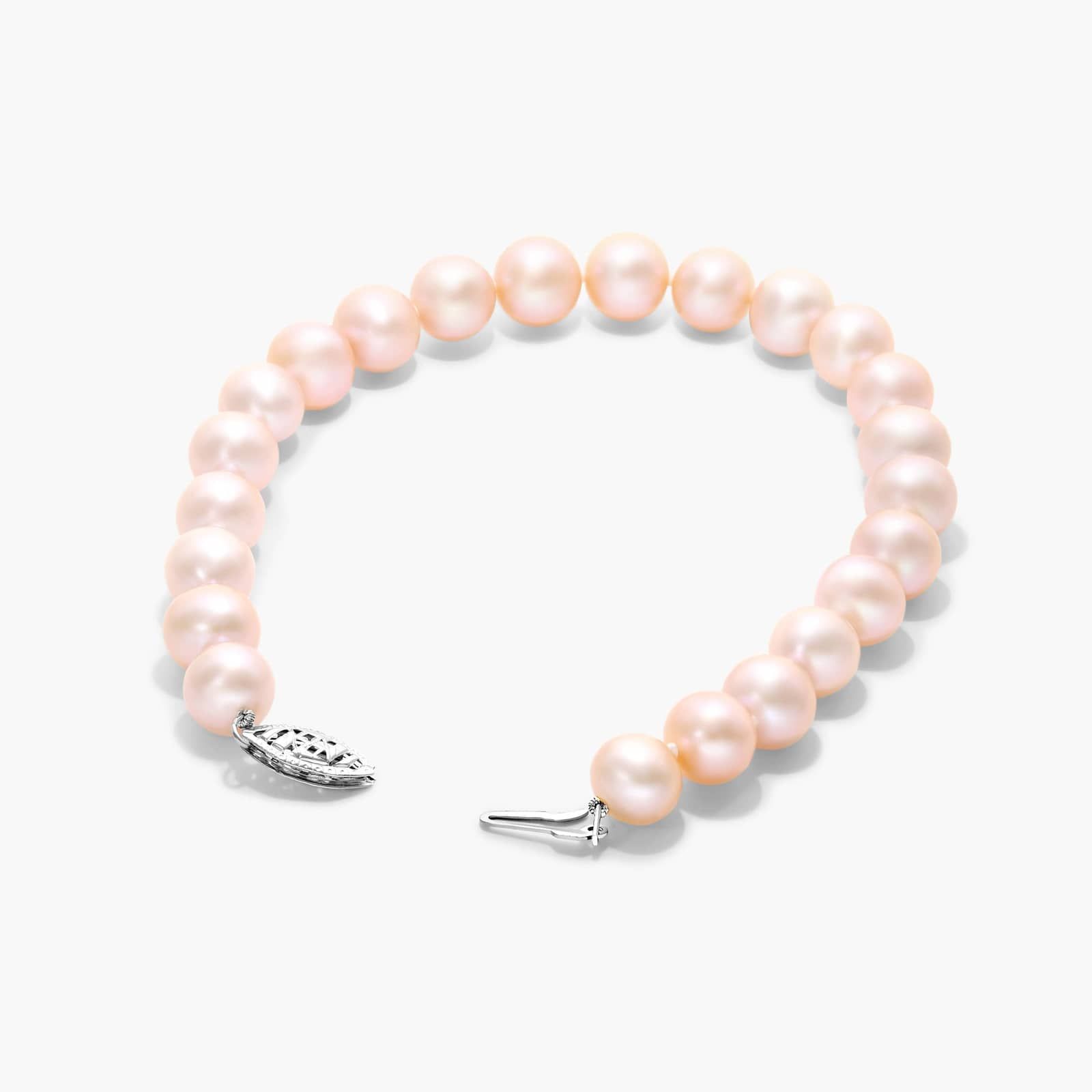 Pink Freshwater Cultured Pearl Fish Clasp Bracelet In 14K White Gold (7-8mm) By James Allen