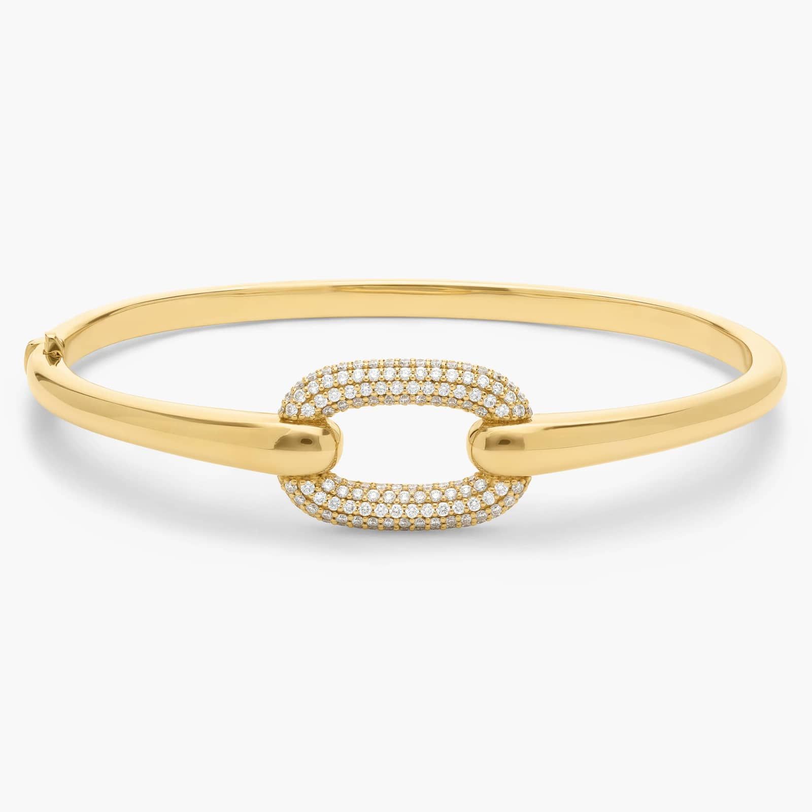Ellipse Bangle in 14K Yellow Gold with Diamonds