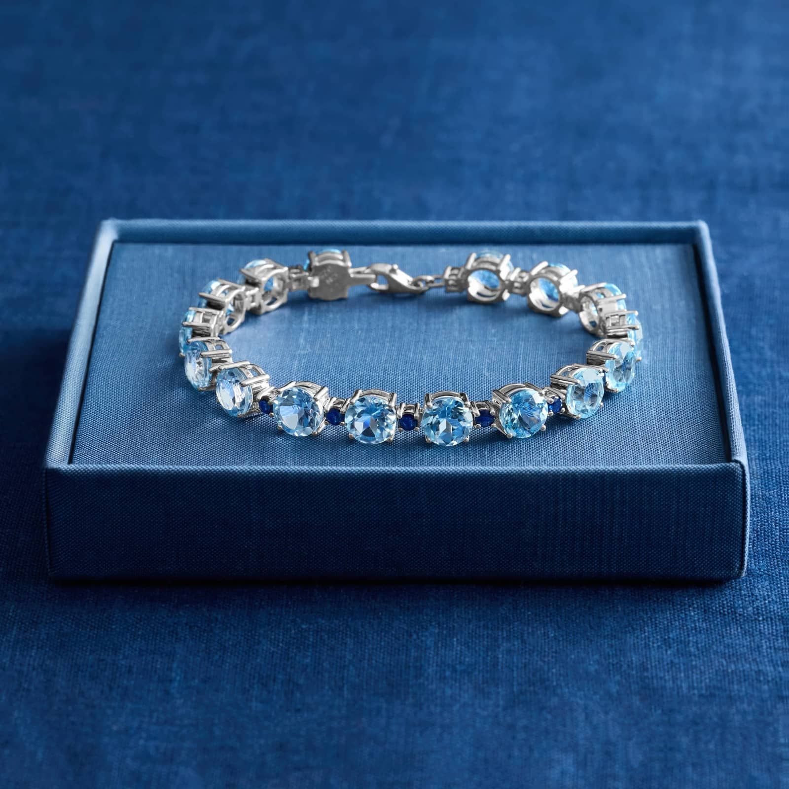 Blue Topaz and Blue Sapphire Bracelet in Sterling Silver