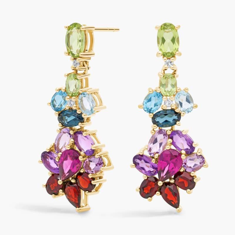 Multicolored Gemstone Chandelier Earrings in 14k Yellow Gold