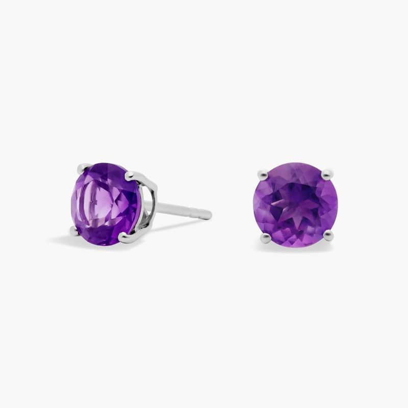 Amethyst Stud Earrings in 14k White Gold (7mm)