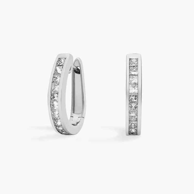 Princess Cut Hoop Diamond Earrings in 18k White Gold (1 1/2 ct. tw.)