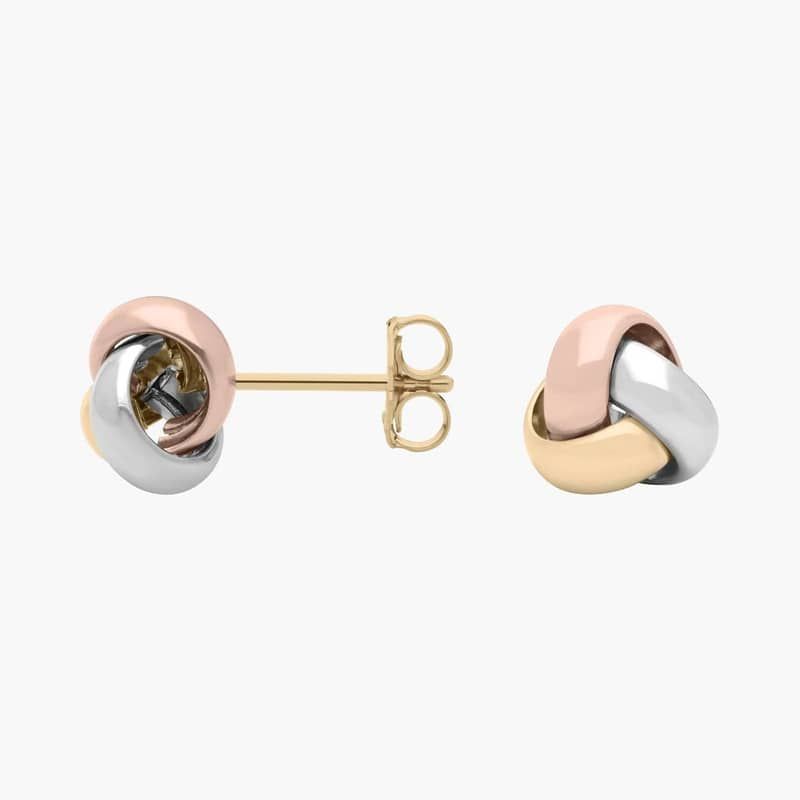 Trio Love Knot Earrings in 14k Tri-Color Italian Gold (9.5mm)