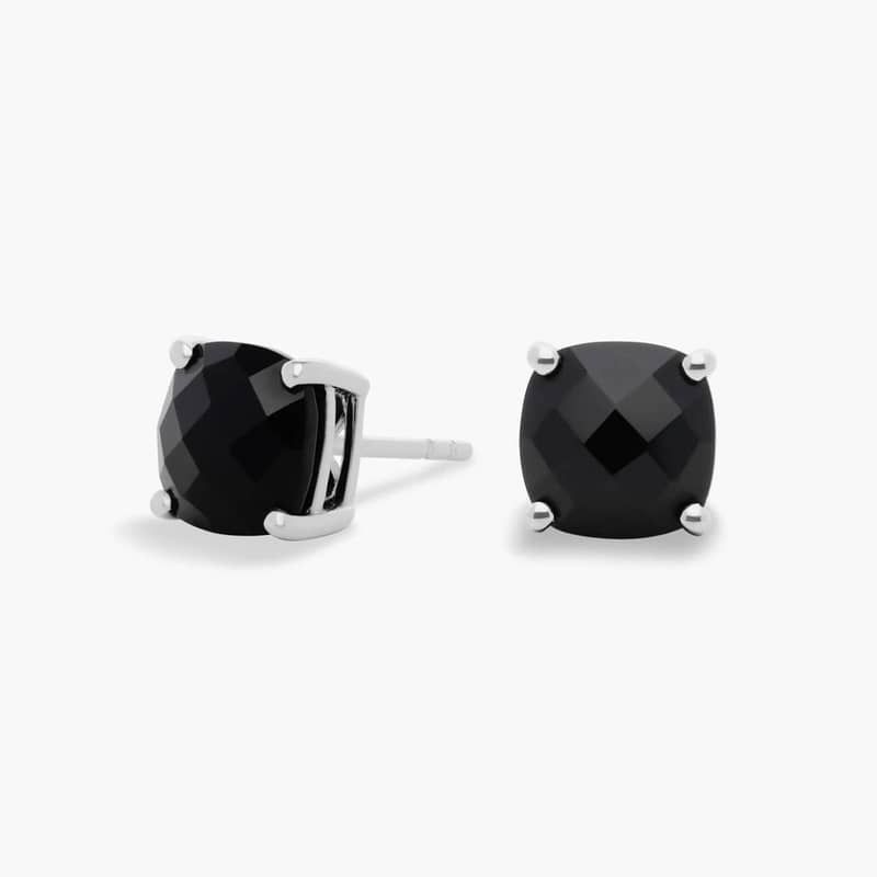 Solitaire Black Onyx Classic Stud Earrings in Sterling Silver (8mm)