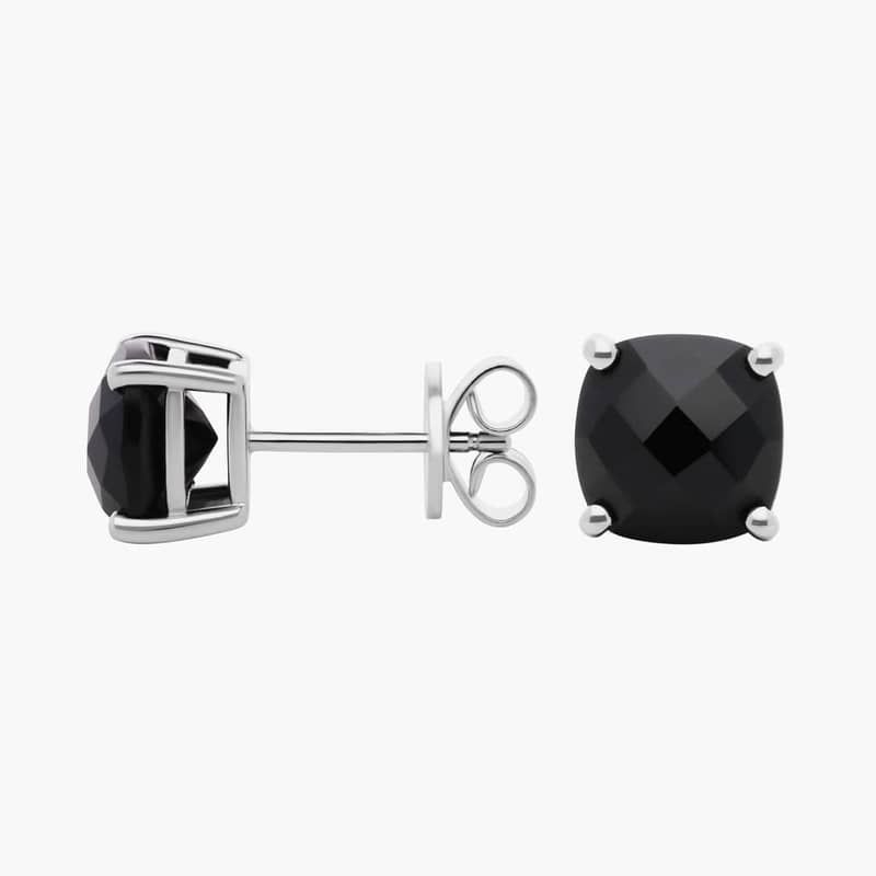 Solitaire Black Onyx Classic Stud Earrings in Sterling Silver (8mm)