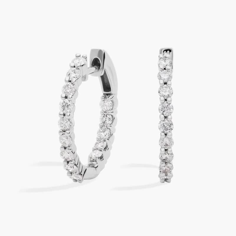 Diamond Eternity Hoop Earrings in 14k White Gold (1 ct. tw.)