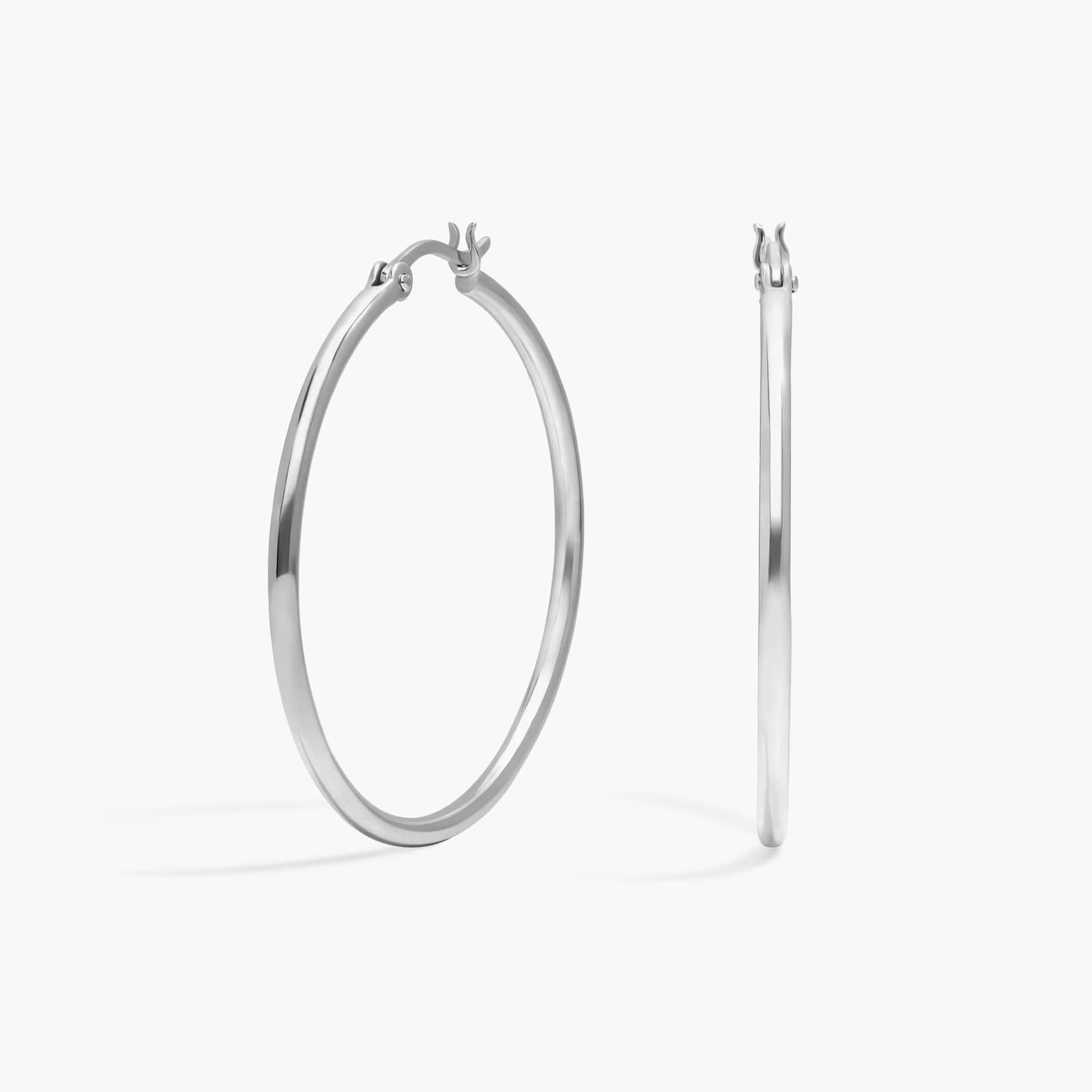 1 1/2" Large Modern Polished Hoop Earrings in Sterling Silver (2 x 39 mm)