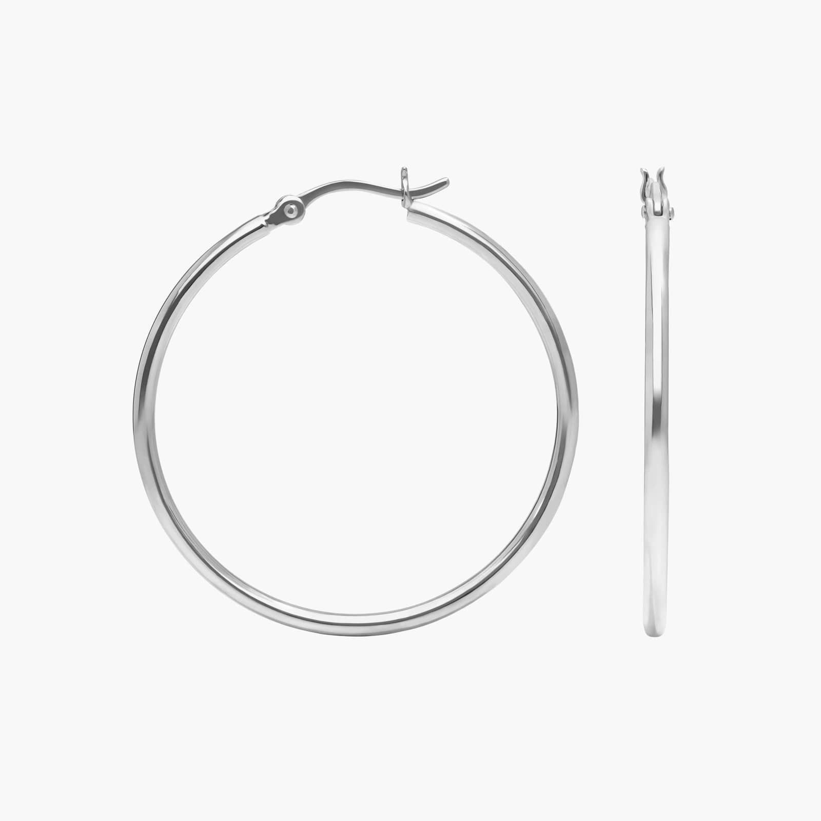 1 1/2" Large Modern Polished Hoop Earrings in Sterling Silver (2 x 39 mm)