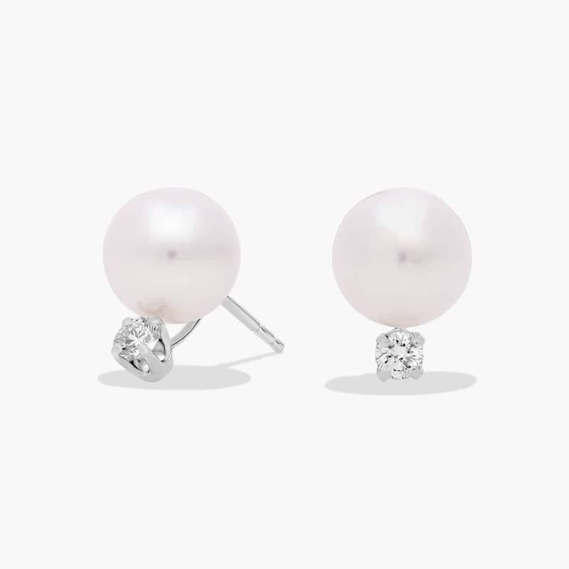 Premier Akoya Cultured Pearl and Diamond Stud Earrings in 18k White Gold (8.0-8.5mm)