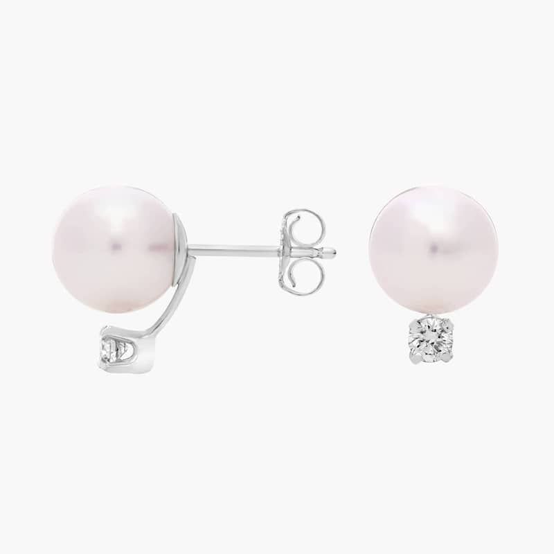 Premier Akoya Cultured Pearl and Diamond Stud Earrings in 18k White Gold (8.0-8.5mm)