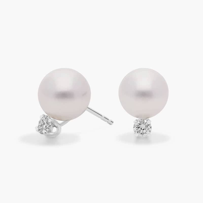 Classic Akoya Cultured Pearl and Diamond Stud Earrings in 18k White Gold (7.0-7.5mm)