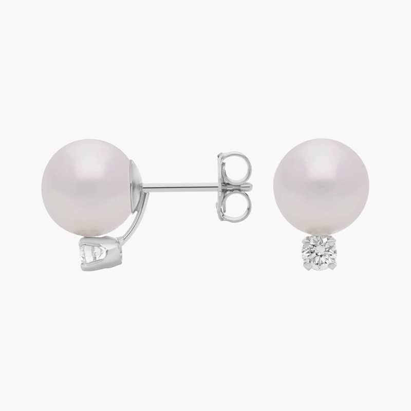 Classic Akoya Cultured Pearl and Diamond Stud Earrings in 18k White Gold (7.0-7.5mm)