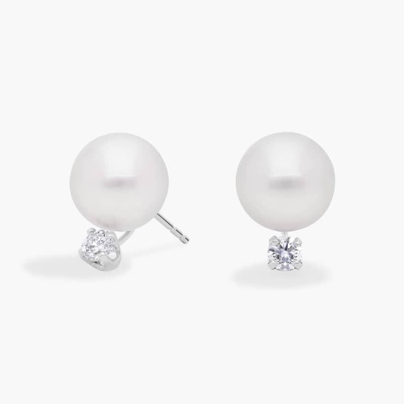 Classic Akoya Cultured Pearl and Diamond Stud Earrings in 18k White Gold (8.0-8.5mm)