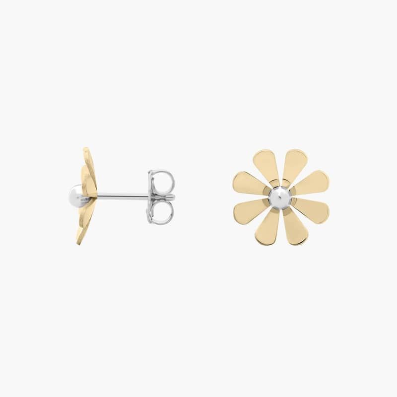 Daisy Stud Earrings in 14k Yellow and White Gold