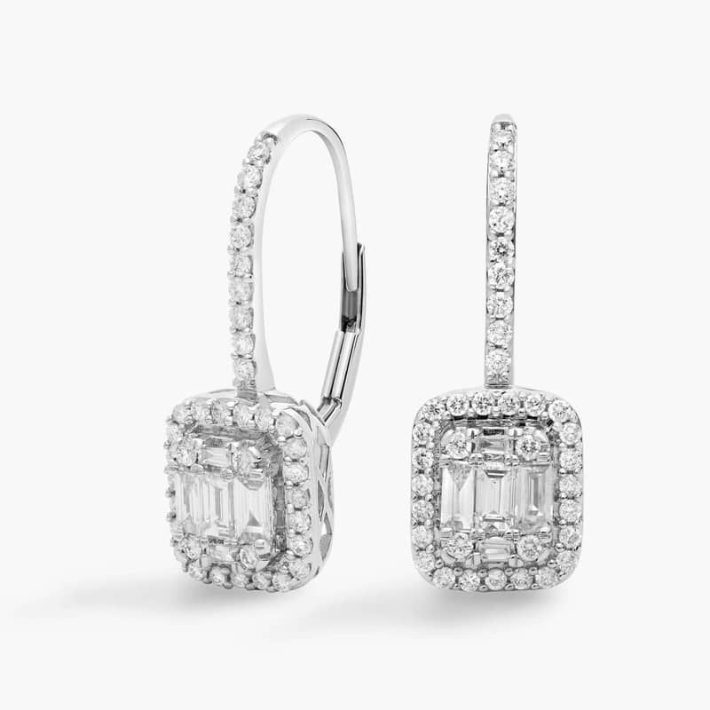 Baguette Diamond Lever Back Drop Earrings in 18k White Gold (3/4 ct. tw.)