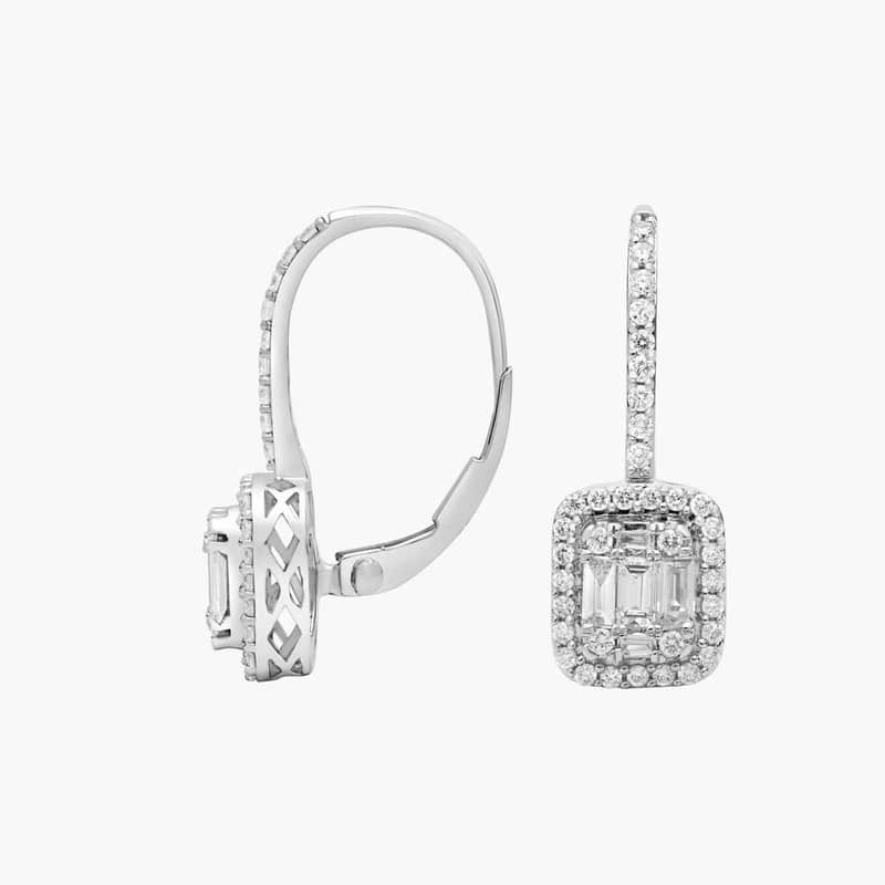 Baguette Diamond Lever Back Drop Earrings in 18k White Gold (3/4 ct. tw.)