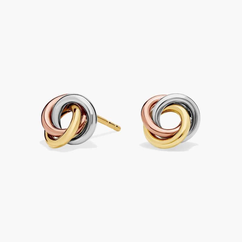 Petite Love Knot Earrings in 14k Tri-Color Gold